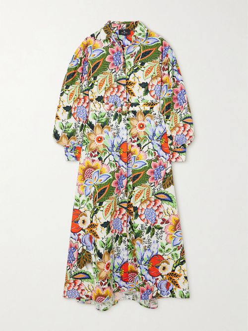 Belted Floral-print Cotton-poplin Maxi Shirt Dress - Multi