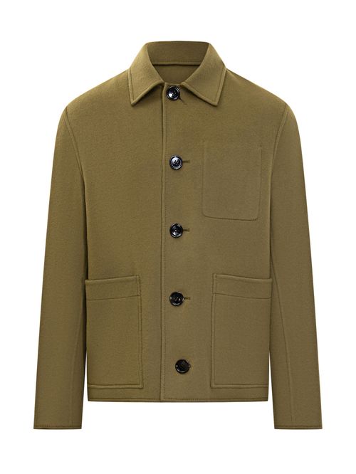 Green Solid Shirt Collar Jacket
