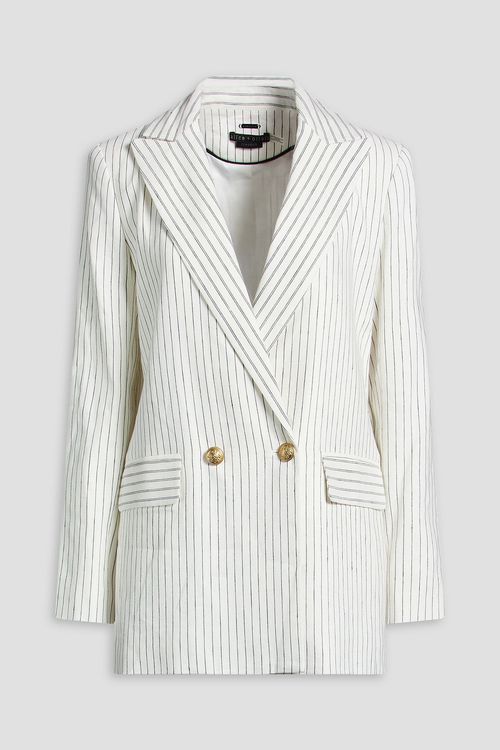 Alice Olivia - Arias double-breasted striped linen-blend blazer - White - US 10