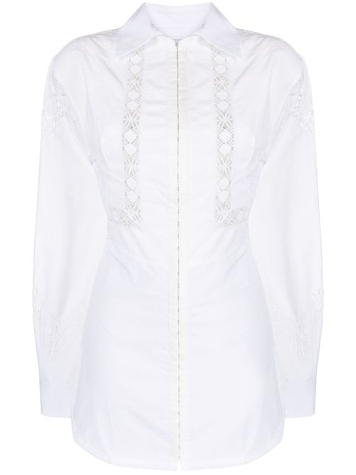 Household Linen lace-trim shirtdress - White