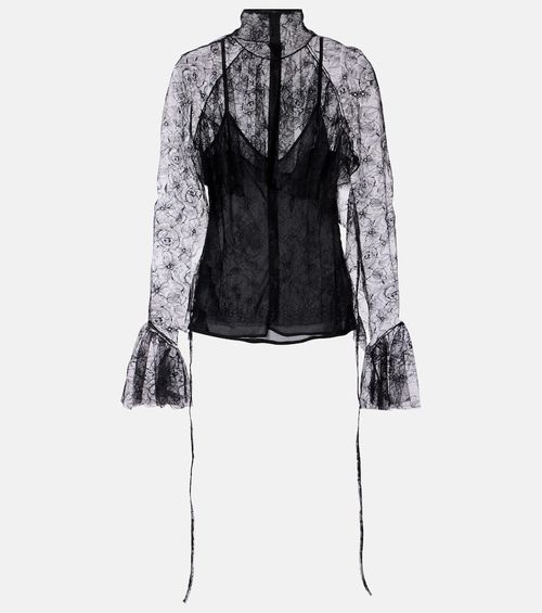Ruffled sheer lace blouse