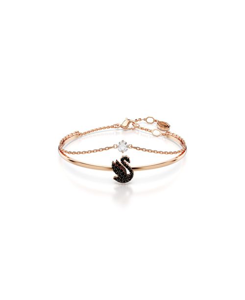 Swan, Black, Rose Gold-Tone Iconic Swan Bangle Bracelet - Black