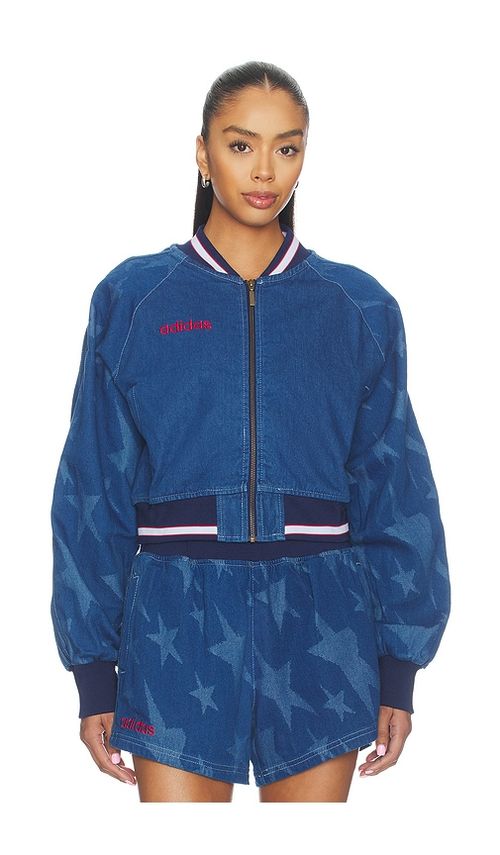Adidas Originals Superstar Denim Graphic Varsity Bomber Jacket in Blue. L. Also in M