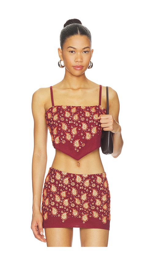 Understated Leather x REVOLVE Beaded Paisley Top in Burgundy. M. Also in L, S