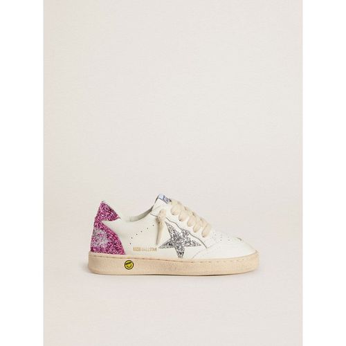 Golden Goose - Junior Ball Star With Silver Glitter Star And Pink Glitter Heel Tab