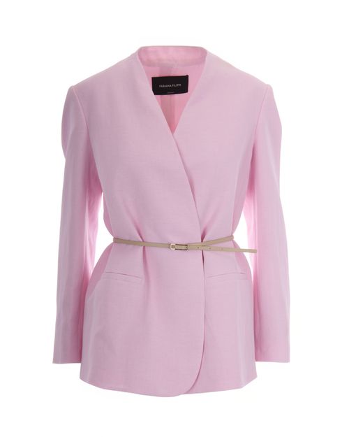 Pink Solid V Neck Blazer