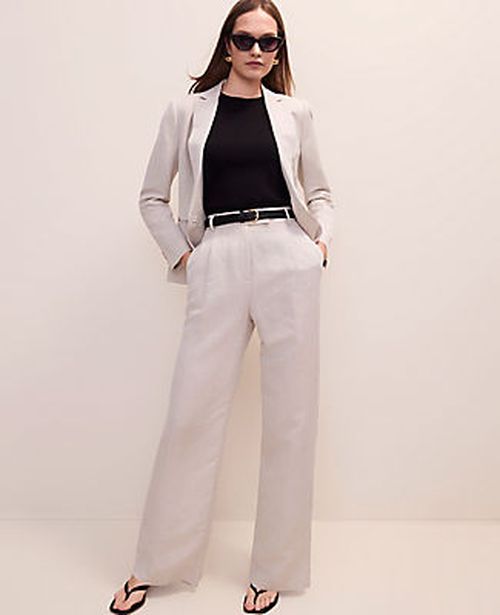 Ann Taylor The Pleated Straight Pant in Linen Blend