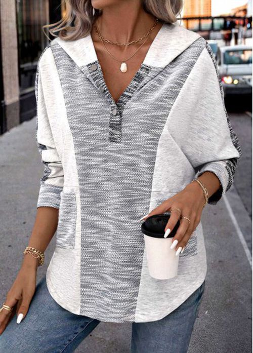 Modlily Light Grey Patchwork Long Sleeve Hoodie