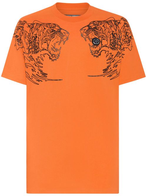 Tiger-print cotton T-shirt - Orange