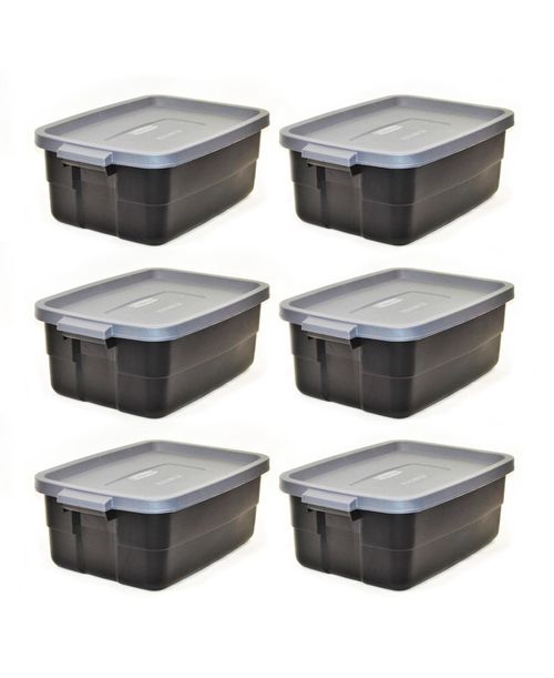 Roughneck Tote 10 Gallon Storage Container, Black/Cool Gray (6 Pack) - Black, cool gray