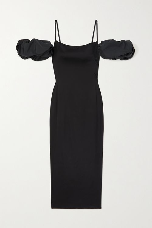 Chouchou Convertible Duchesse-satin Midi Dress - Black