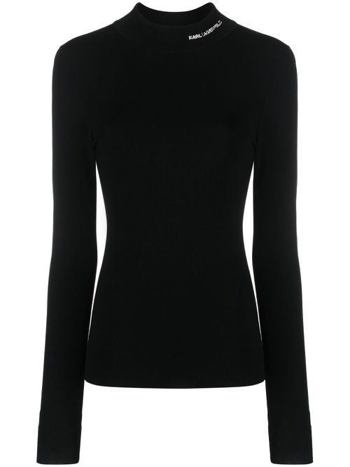 Logo-embroidered roll-neck jumper - Black