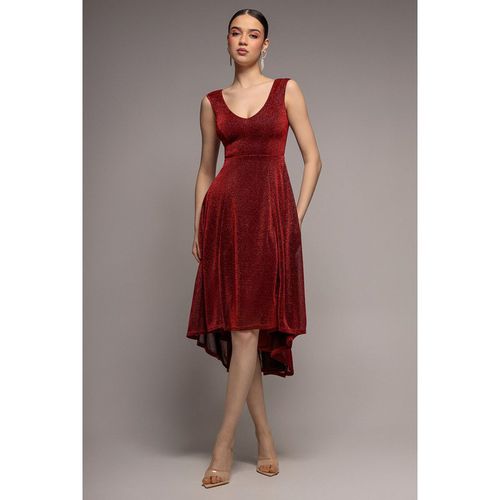 Goddiva Off The Shoulder Lurex High Low Dress - Red
