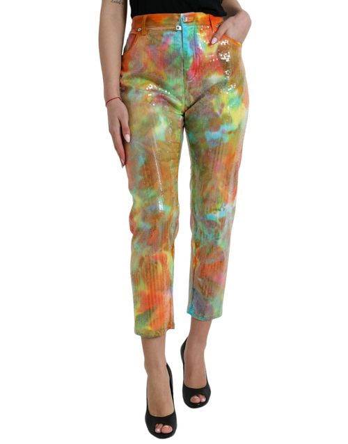 Tie-Dye Sequined Cropped Pants — Multicolor