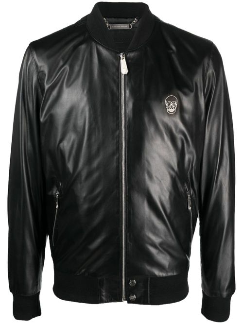 Skull leather bomber jacket - Black