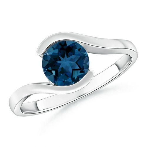Angara 1.55 Carats Semi Bezel-Set Solitaire Round London Blue Topaz Bypass Ring in Platinum