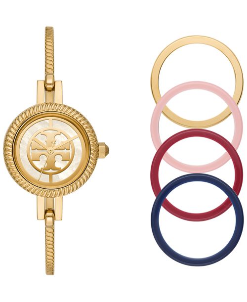 Women's Reva Gold-Tone Stainless Steel Bangle Bracelet Watch 27mm Gift Set - Gold