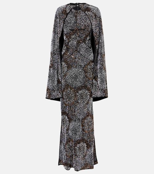 Embellished caped gown
