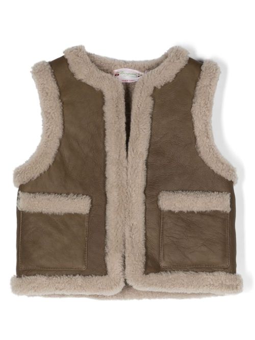 Bibi shearling-trim leather vest - Brown