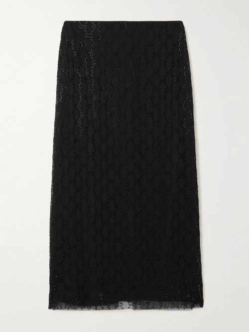 Crystal-embellished Tulle Midi Skirt - Black