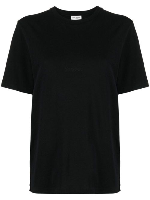 Logo-embroidered cotton T-shirt - Black