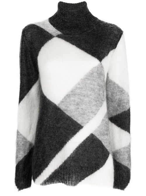 Colour-block roll-neck jumper - Grey