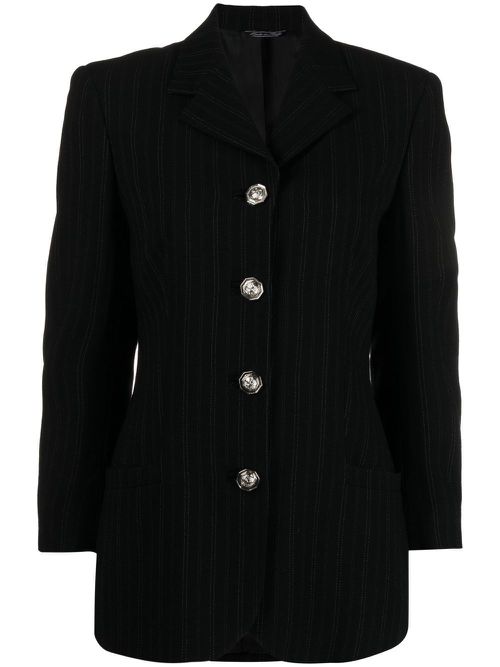 1990s pinstripe single-breasted blazer - Black