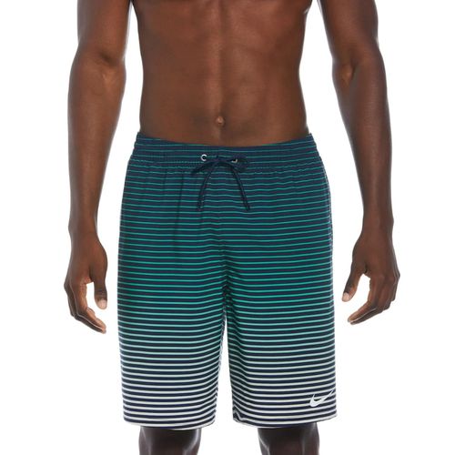 Swim Trunks Men's Navy Stretch Fade Stripe Drawstring Waist FTS986