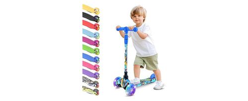3-Wheel Mini Kickboard Scooter for Kids - Adjustable Handlebar, Led Light-Up Wheels, Ages 2-5 - Graffiti Design