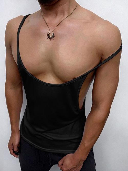 Men's Avant-Garde Extreme Scoop Neck Ultra-Thin Tank SKUL63173 - Black / S