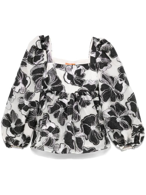 Anemone-jacquard square-neck top - White