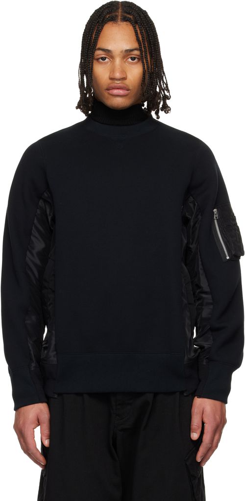 Black Sponge Sweat & Nylon Twill Sweatshirt