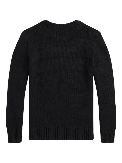 Embroidered Cotton Crew Sweater — Black