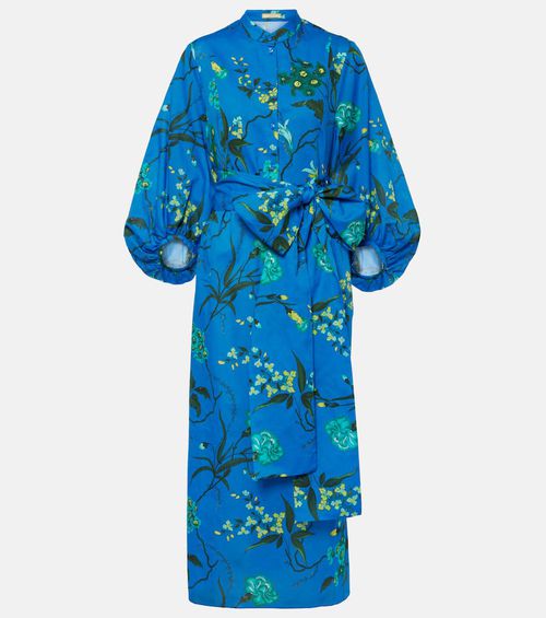 Floral cotton and linen midi dress