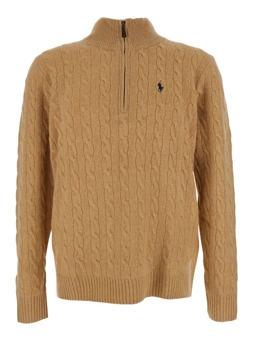 Cable-Knit Quarter-Zip Sweater — Beige