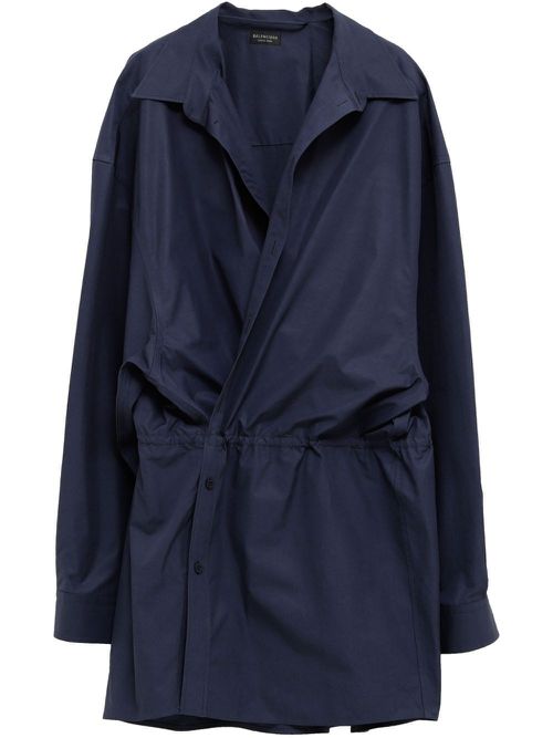 Elasticated Waistband Cotton Shirt Mini Dress