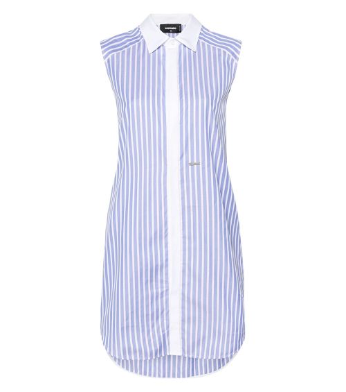 Sky Blue Stripes Shirt Collar Mini Dress