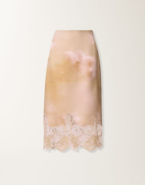 Printed silk twill skirt with lace, memento rosae