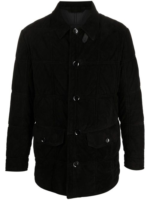 Funnel-neck button-up jacket - Black
