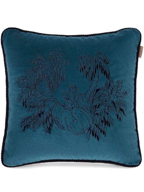 Amanti-embroidered velvet cushion - Blue