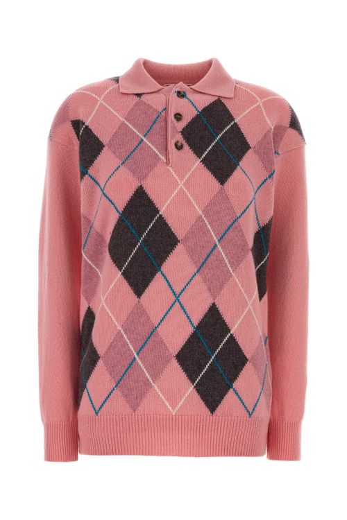 Pink Wool Polo Shirt Bubblegum Exterior - Women