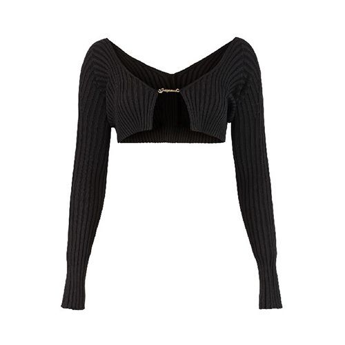 Logo-charm cropped knitted cardigan - Neutrals