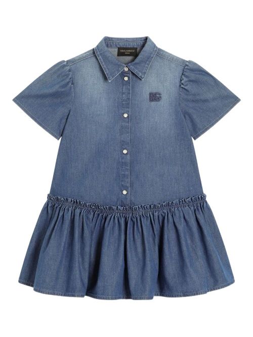 Washed Chambray Dress With Logo Embroidery