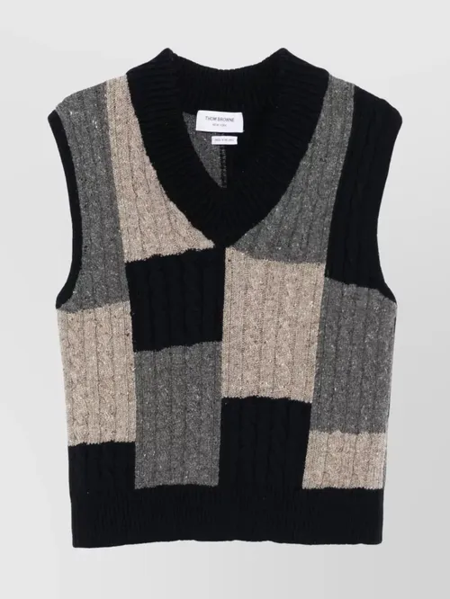 Thom Browne - cable knit patchwork v neck vest