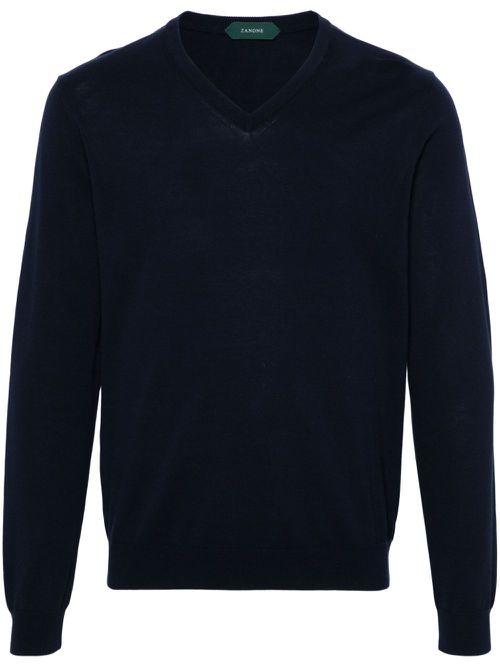 V-neck cotton jumper - Blue