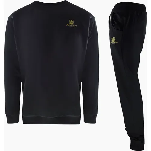 Men's Aquascutum Small Iconic Crest Black Crewneck Tracksuit Set - : 42/Regular