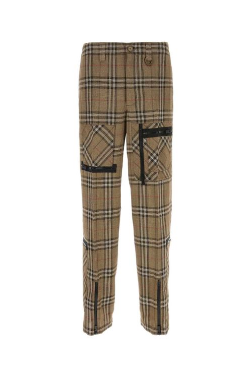 Checked Viscose-Silk Trousers — Brown