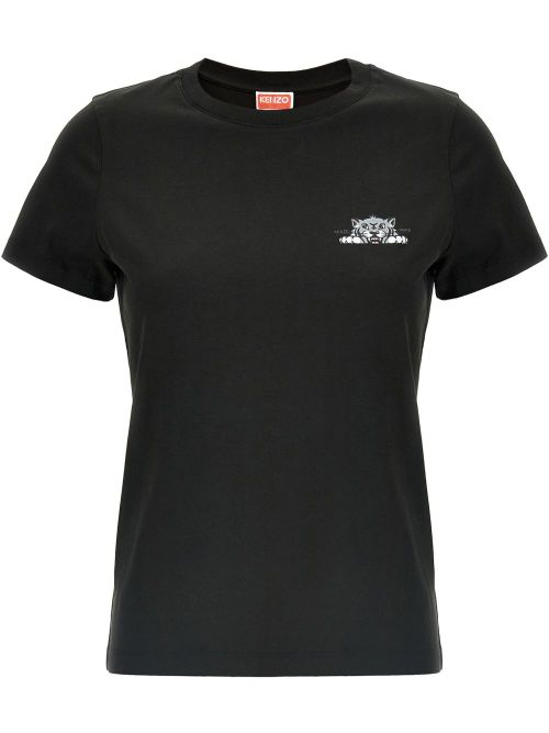 Logo-Embroidered Tiger T-Shirt — Black