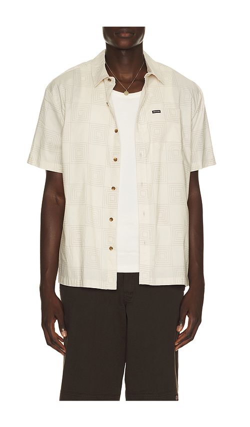 Brixton Cru Print Short Sleeve Shirt in White & Geo Checker in White Cap & Geo Checker. S also in M, L, XL/1X