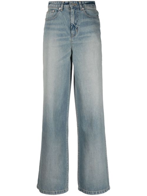 Logo-patch wide-leg jeans - Blue